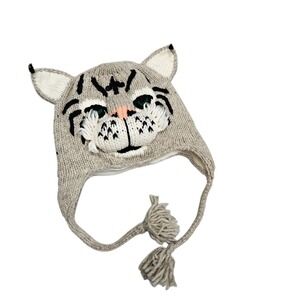 Vive Bien Youth Kids Cat Face Wool Beanie Hat Tassels Warm Winter Knit Whimsical